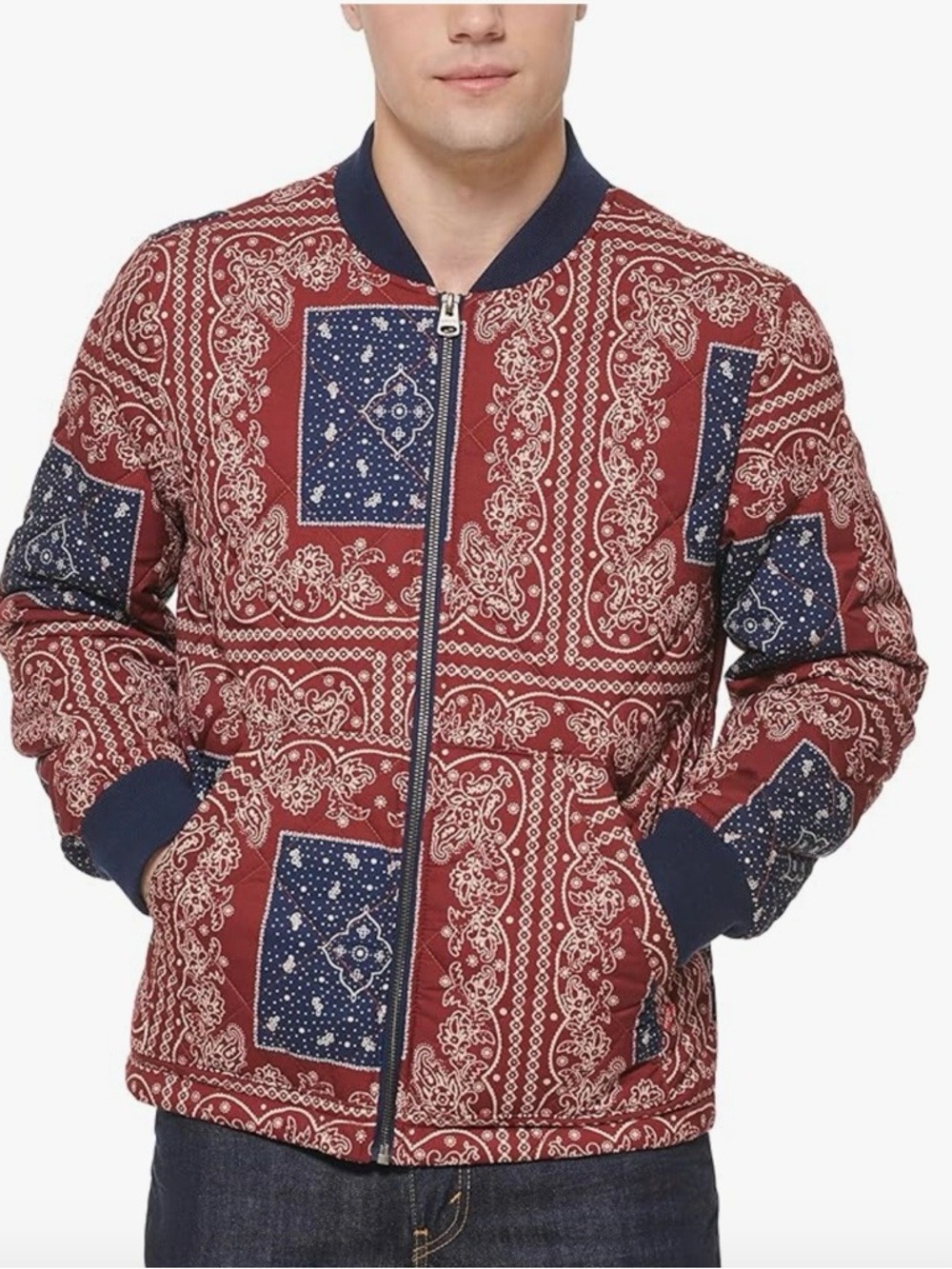 Levi's Red and Navy Bandana-Print Bomber Jacket